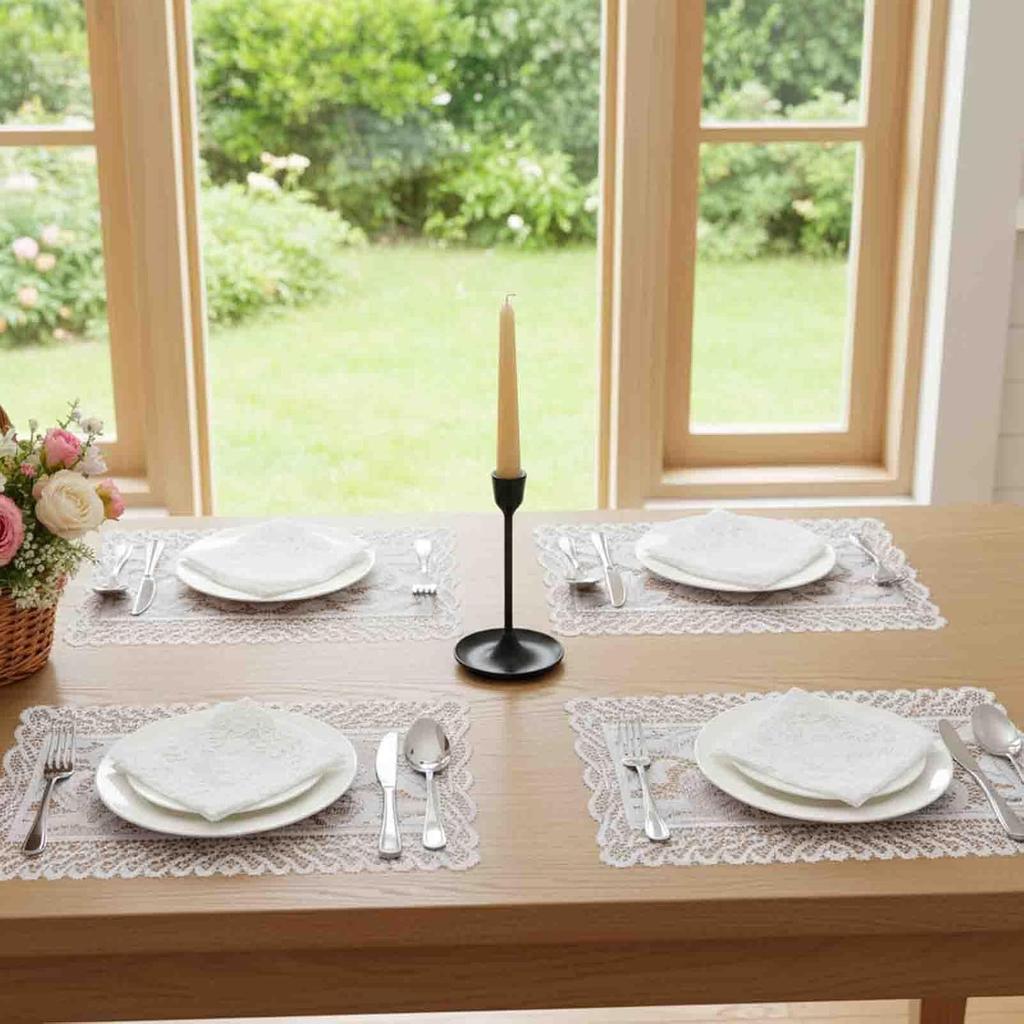 2 Pcs Rectangle Lace Placemats for Tables, Handmade Crochet Doilies Vintage Floral Embroidered Table Runners for Wedding Tea Party Home Decor, 12x17