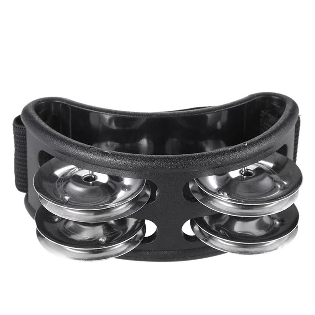 Foot Tambourine ABS Metal 4 Pair Jingle Bell Nylon Strap Black Foot Drum for Adult Kids