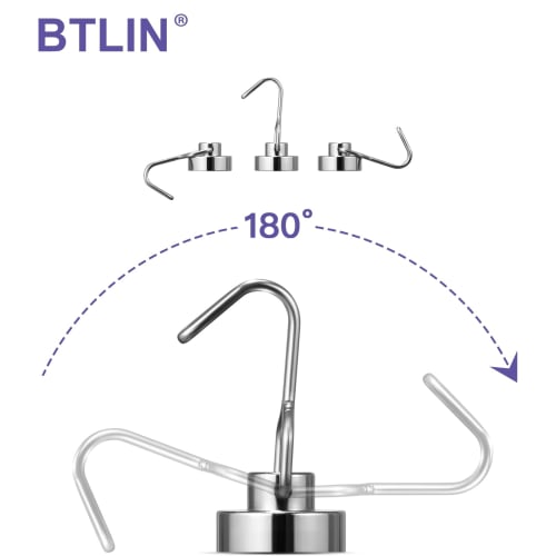 BTLIN Magnetic Hooks, Strong Neodymium Magnets, 20mm Diameter, Maximum Load Capacity 15kg, Suitable for Kitchens, Refrigerators, and Offices, Pack of