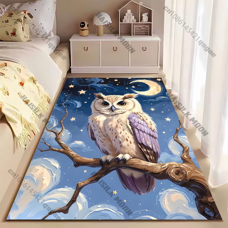 Owl Under Starry Night Carpet Yoga Living Room Room Decor Children's Crawling Mat Doormat Area Rug Games Mat