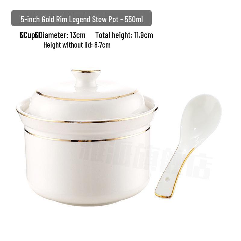 Keramik-Schmortopf mit Deckel, goldrandig, für den gewerblichen Gebrauch: Ideal für Vogelnestersuppe, gedämpfte Desserts und Eier.