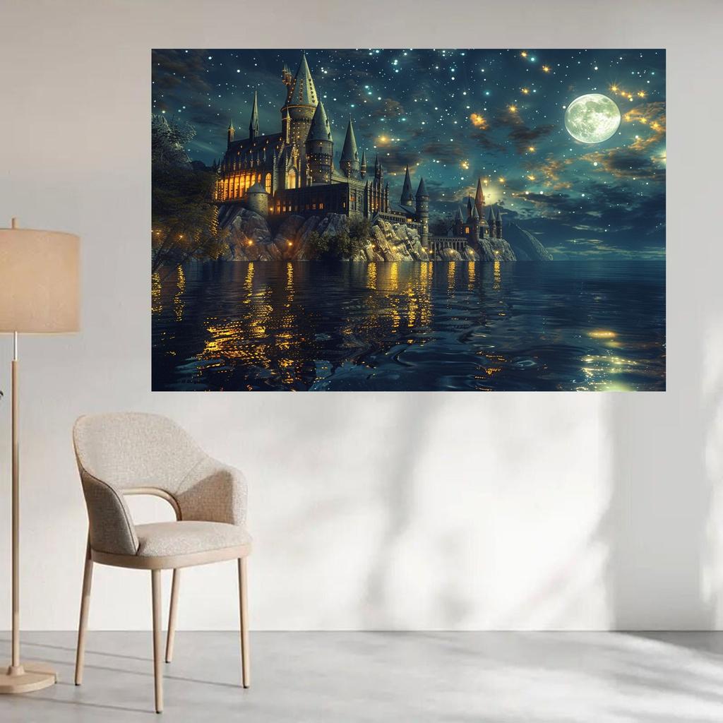 Magisches Schloss Fotografie Hintergrund Zauberer Welt Nachthimmel Mond Blitz Party Dekoration Foto Requisiten