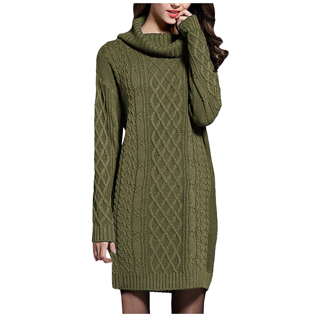 Womens Elegant Stretchy Long Sleeve Turtleneck Sweatshirt Short Dress