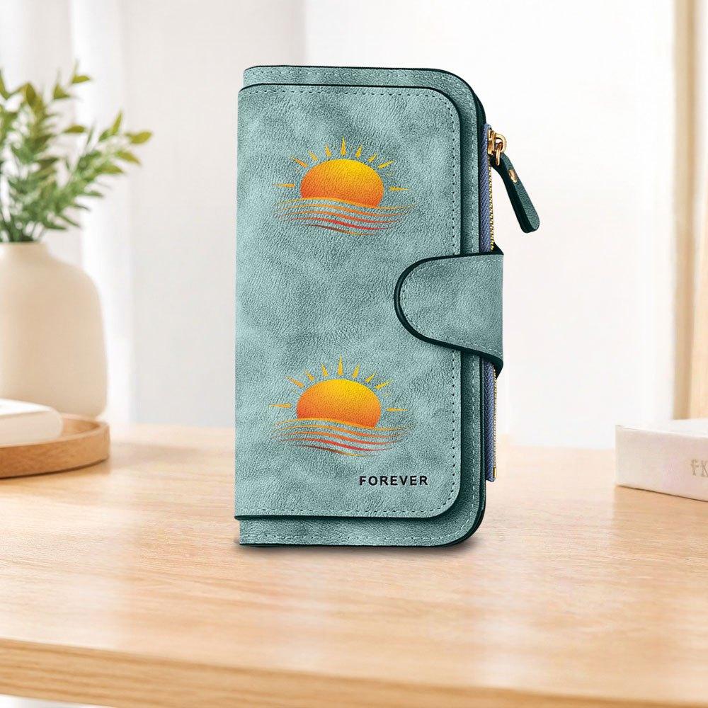 Sunset Wave Long Zipper Wallet, Large Capacity Card Holder, Unisex Clutch Bag, Fashionable Zipper Coin Purse, Suitable for Daily Use, A Great Gift