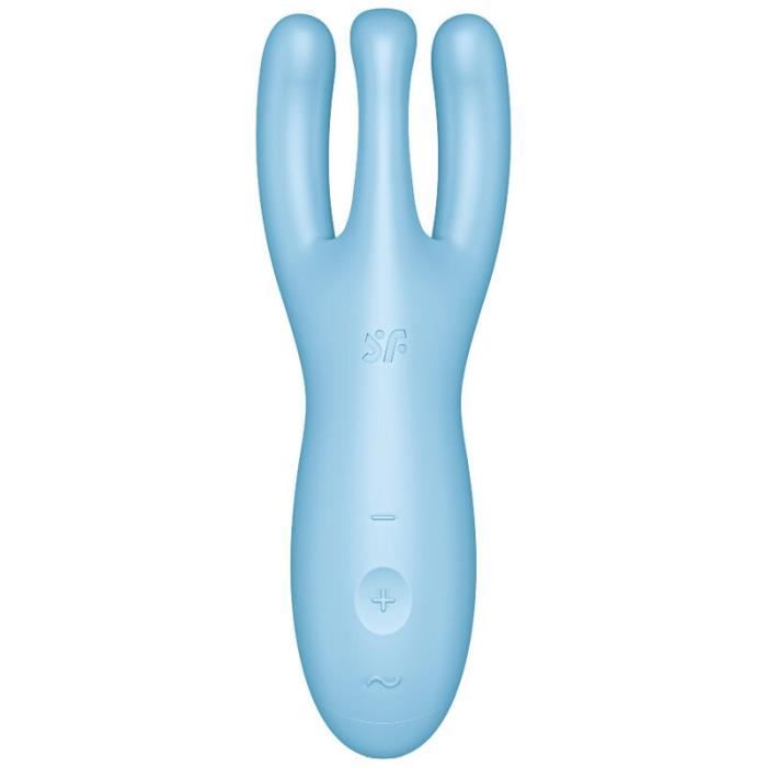 Vibromasseur - SATISFYER - Threesome 4 - Bleu - Silicone médical - 12 programmes de vibration