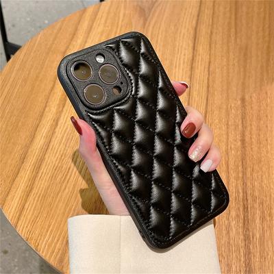 For iPhone 15 Pro Max Case Rhombus Stitching PU Leather + TPU Shockproof Phone Cover