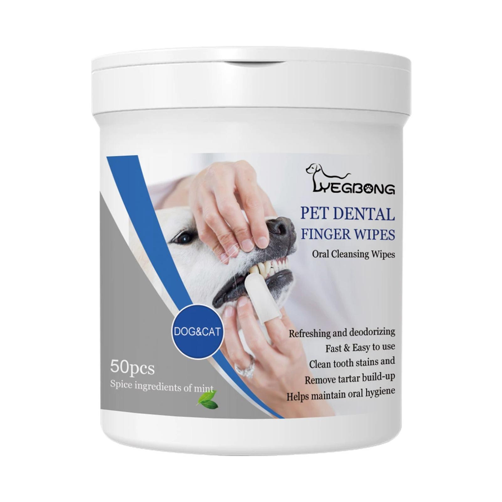 50pcs Pet Teeth Cleaning Wipes Dental Finger Wipes Disposable Gentle Teeth Cleaning Pads Bad Breath Remover For Dogs Cats