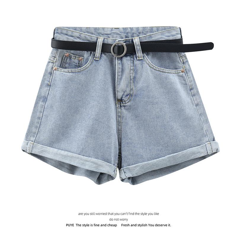 Classic and Minimalist Fashion Versatile High Waist Female High Waist Summer Loose Thin Big Yards Rolled Edge Casual Sub Denim Shorts Individuality
