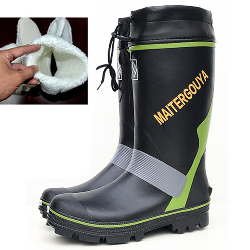 Men's High Top Steel-Spiked Anti-Slip Rubber Rain Boots, Outdoor Fishing & Fashion Snow Shoes
