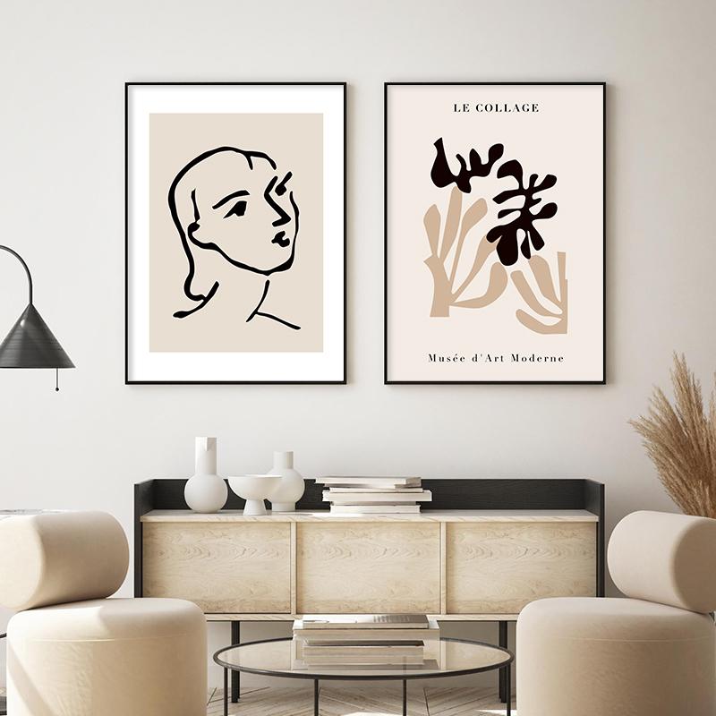 Volto Astratto Donna Linea Estetica Piante Boemia Poster Pittura su Tela Stampa Artistica Murale Immagine per Soggiorno Decorazione Casa