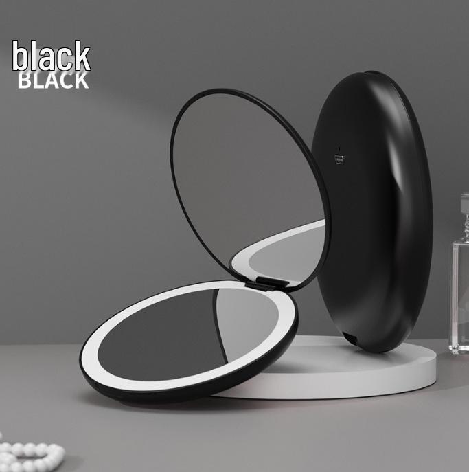 Compact Rechargeable Cosmetic Bag with LED and Foldable Handheld Makeup Mirror for Female Students