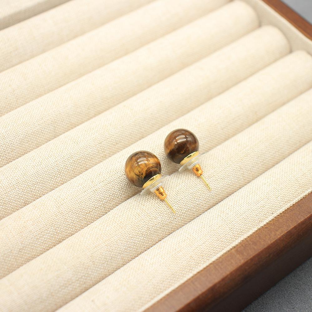 

Natural Tiger S Eye Stone Picture Stone Crystal Stone Necklace Round Bead Inlaid Rhinestone Stud Earrings Light Luxury Stud Earrings