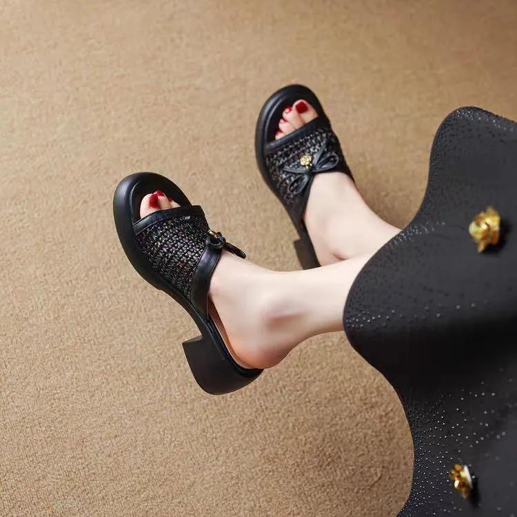 Fashion Summer Hollow Out Mesh Wedge Sandals Women Peep Toe Chunky Platform Slippers Woman Non Slip Thick Bottom Outdoor Slides