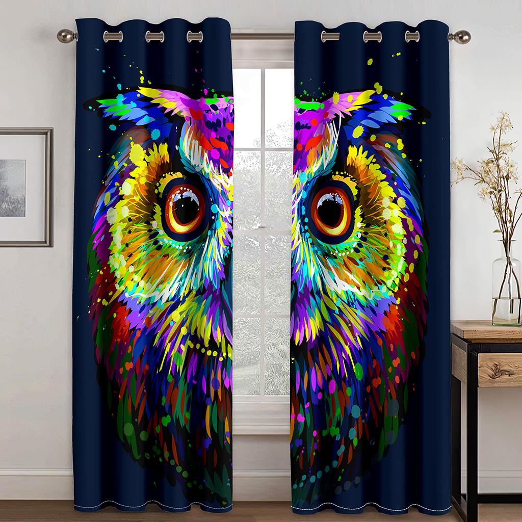 3D Ebony & Ivory Dreamcatcher Owl Drapes Colorful Owl Texture Drapes 2 Panels Livingroom Space Bedchamber Kids Space Windowpane Decoration