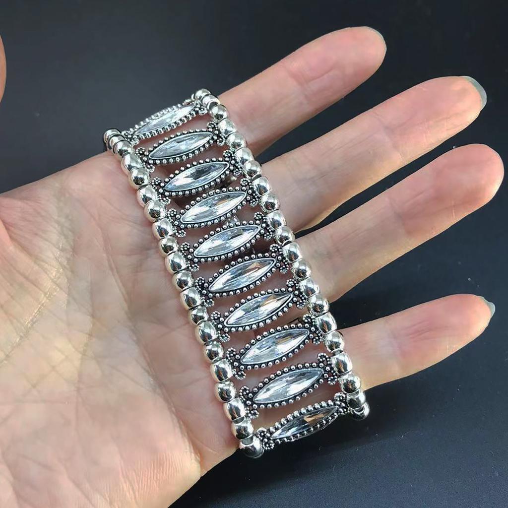 European and American women's bracelet retro inlaid with rhinestones elastic wide bracelet literary retro style