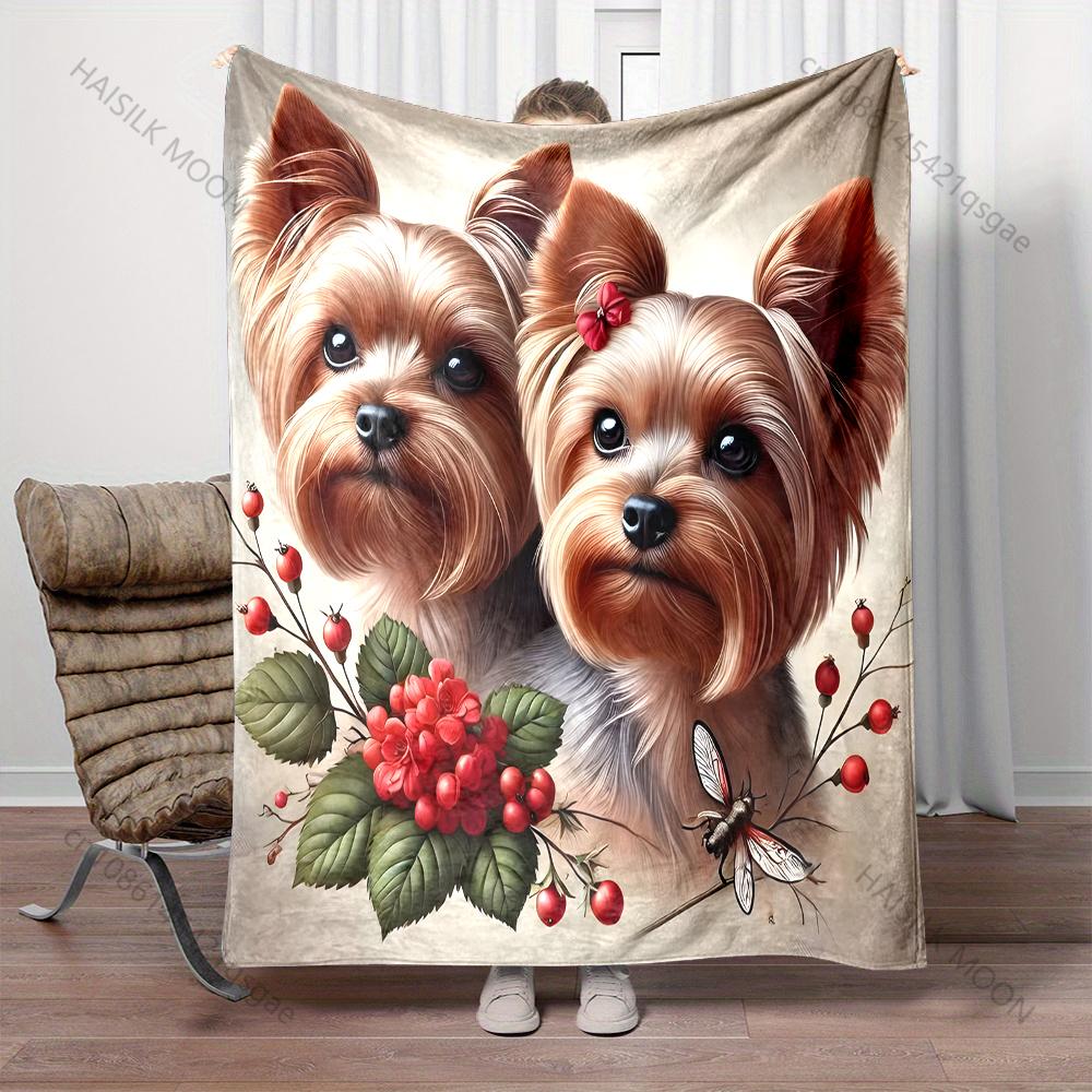 1PC Two Cute Puppies Print Blanket Warm Soft Fluffy Kids and Adults Sofa Bed Throw Blanket for Home Travel Camping Multi Size 75X95CM
