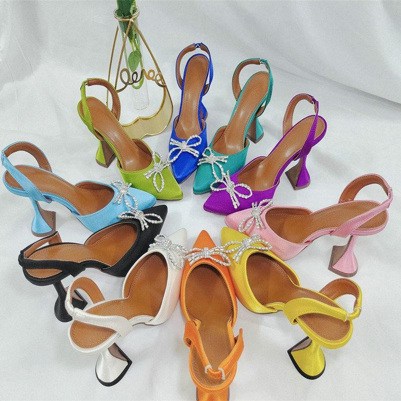 2025 Satin High Heels Women'S Bow Sexy Rhinestone Pointe Women'S Shoe Wine Glass Everything Stylish