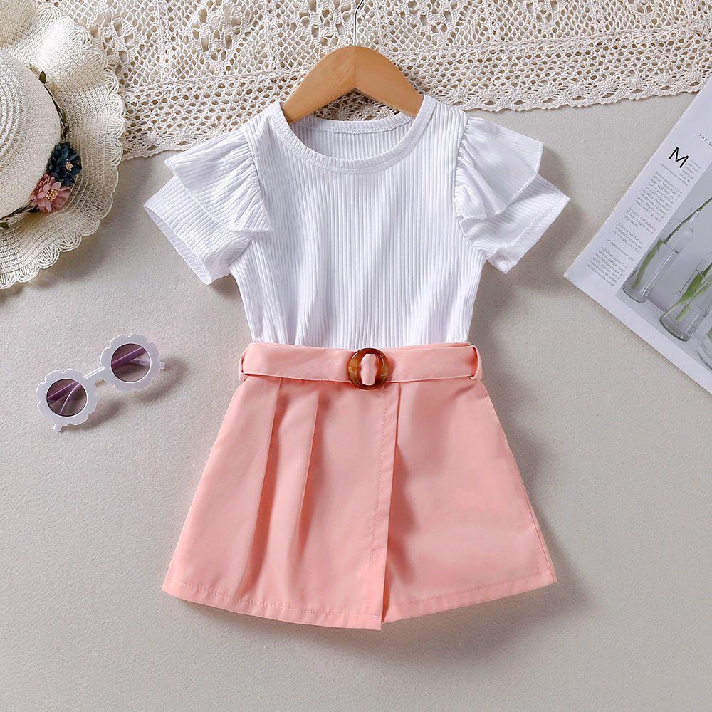 Girls' Suit Summer Fashion Short-sleeved T-shirt Cute Shorts Two-piece Set Plain Casual Loose Thin Suit