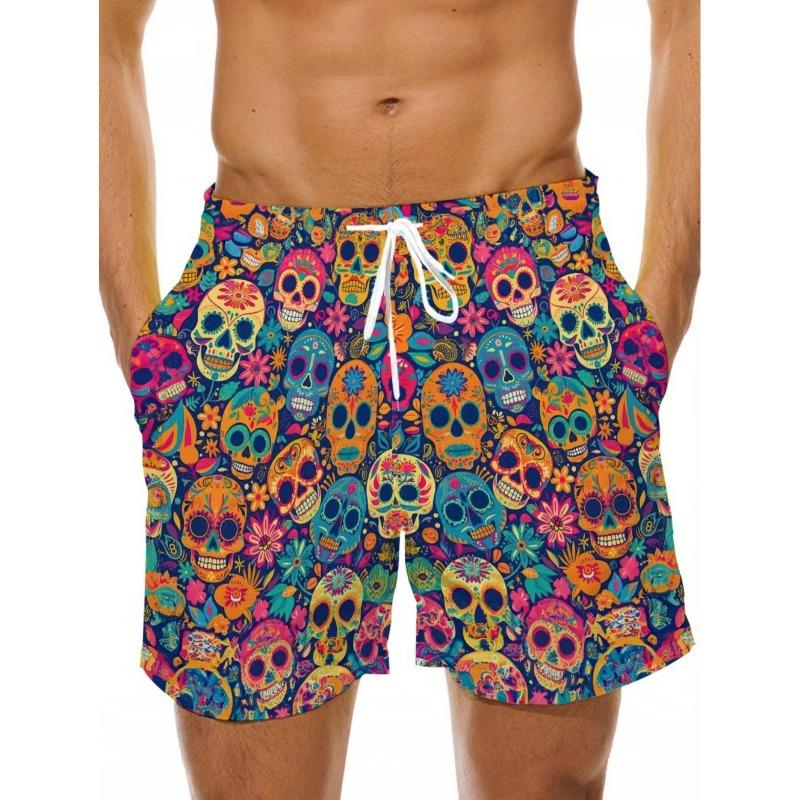 Summer Men's Flower Skull 3D Printed Beach Shorts Fashion Versatile Comfortable Vacation Wind