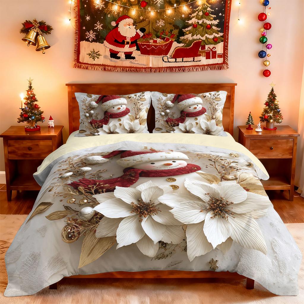 Christmas Snowman Three-Piece Quilt Cover Custom Digital Printing Bedding Set Distribution