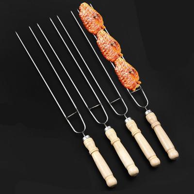 Roast Forks Double Prong U-Shaped Wooden Handle Cooking Tool BBQ Skewer Barbecue Skewer BBQ Stick