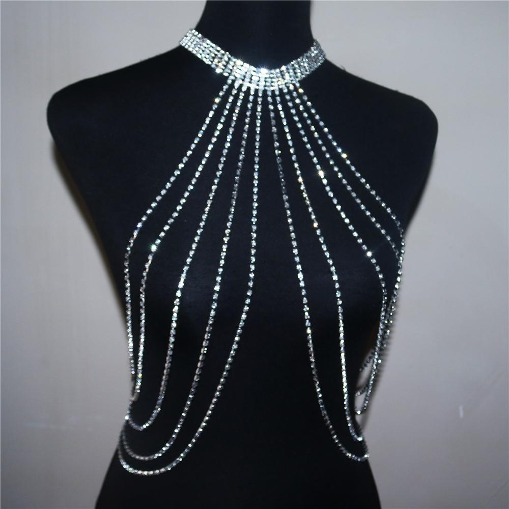 BC22865 Catena per il corpo con nappe di strass di lusso Sexy Brillante Gioielli per il corpo da discoteca Catena per reggiseno Collana Strass