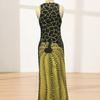 Vestido Maxi de Verano para Mujer, Vestido Largo Estampado sin Mangas de Cuello Redondo, Atuendos Casuales Fluidos para Vacaciones con Bolsillos