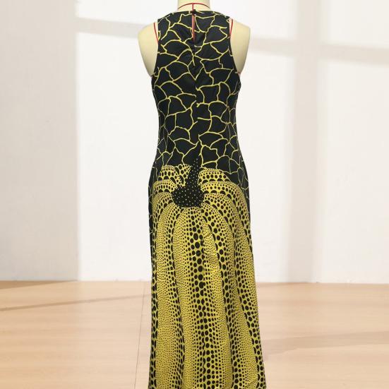 Vestido Maxi de Verano para Mujer, Vestido Largo Estampado sin Mangas de Cuello Redondo, Atuendos Casuales Fluidos para Vacaciones con Bolsillos
