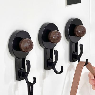 Beech Wood Grain Milk White No-Drill Suction Cup Hook for Bathroom, Toilet, Kitchen, and Door - Trace-Free Clothes Hook