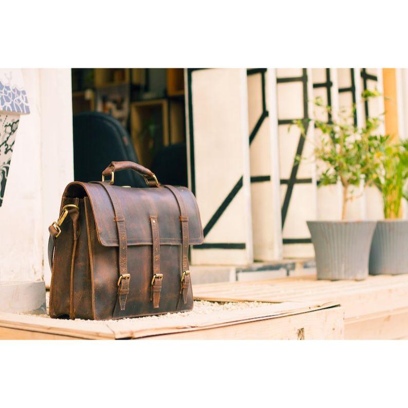 Handmade Vintage Leather Briefcase: British Design, Laptop Bag