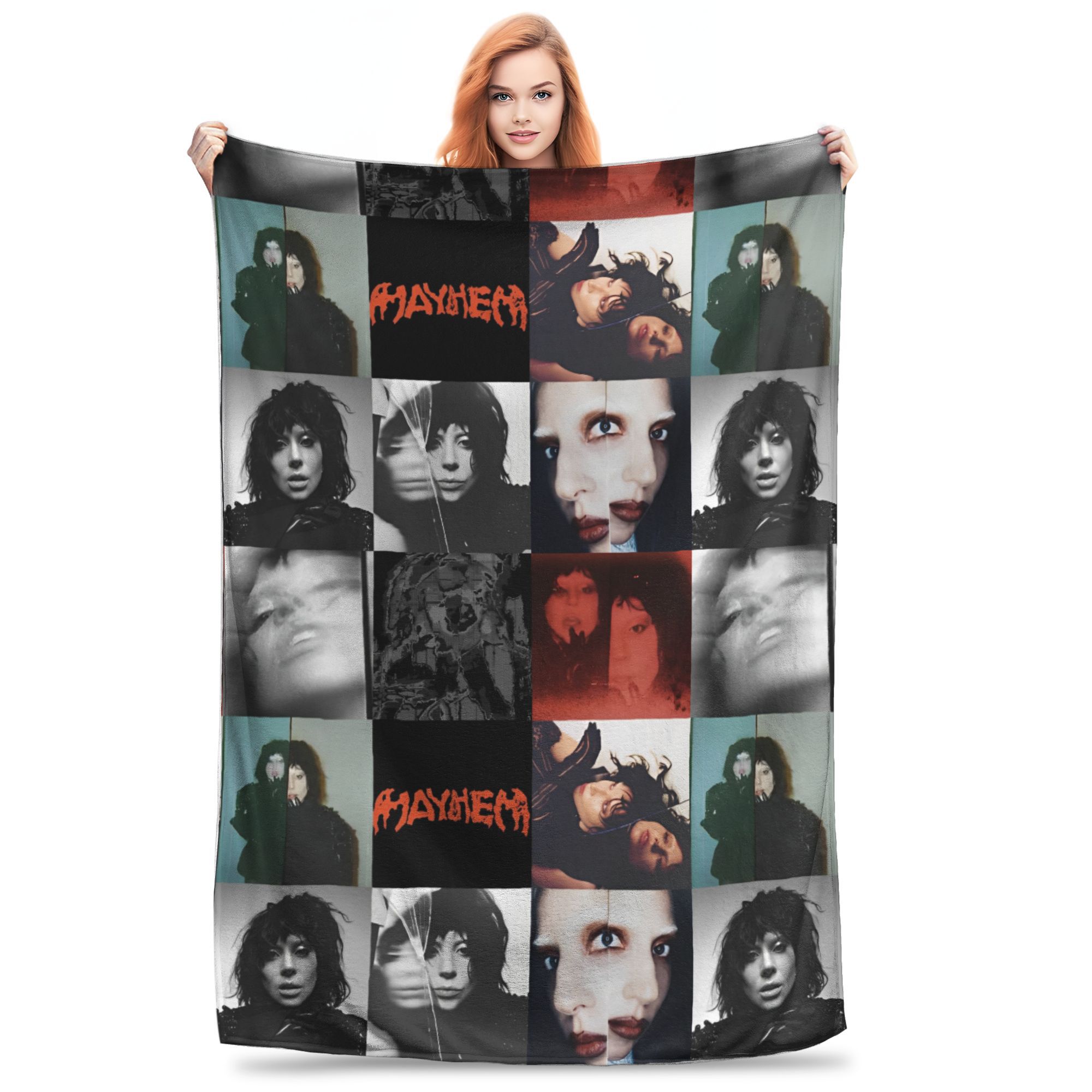 Lady Gaga Dekenhoes Fleece Mayhem Album Super Warme Plaid Dekens voor Beddengoed Bank Bed Tapijt Size: 75*100cm, Weight: 230 GSM black