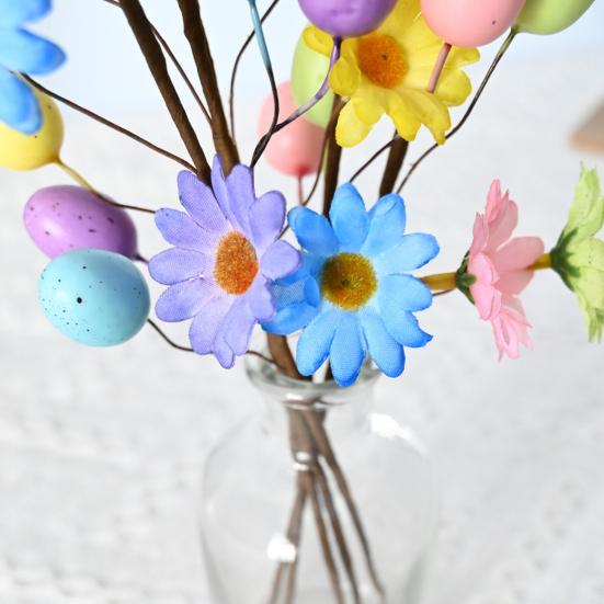 Easter Egg Picks Spring Artificial Flower Branch with Colorful Eggs for Floral Arrangements Party Home Table Centerpiece