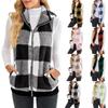 Women's Stand Collar Sleeveless Plaid Fleece Vest Loose Fit Casual Zip Up Gilet Outerwear