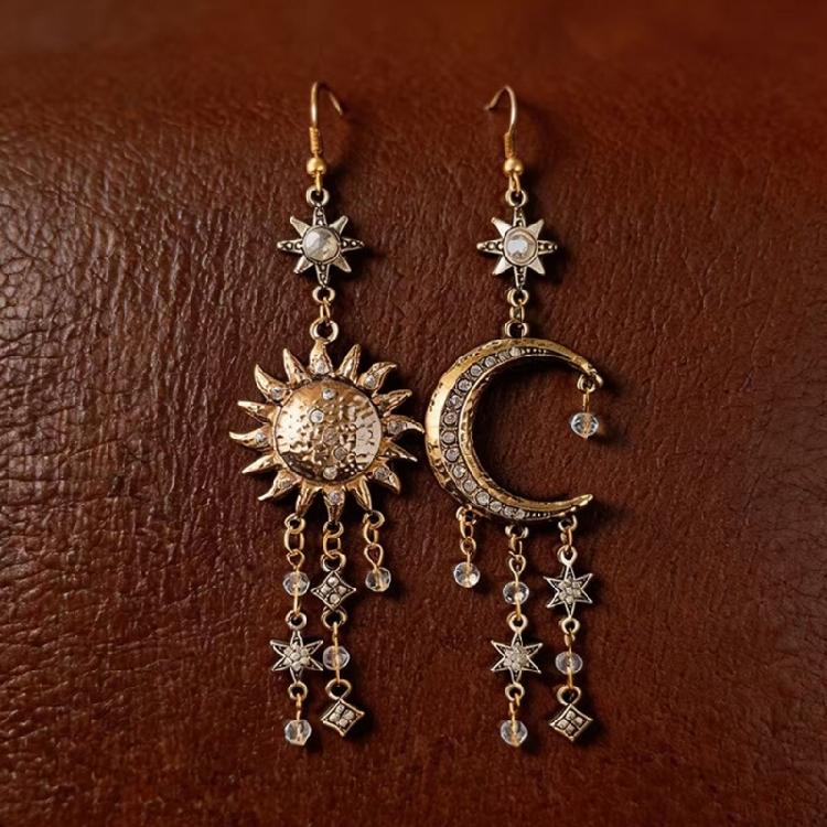 Orecchini Pendenti Bohémien Sole Luna Stella con Nappe Lunghe Accessori Gioielli Retrò Per Donne e Ragazze