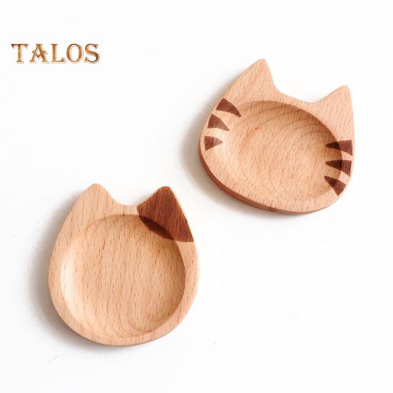 Seasoning Dish Decorative Food Grade Wooden Useful Cartoon Cat Shaped Dipping Bowl for Desktop