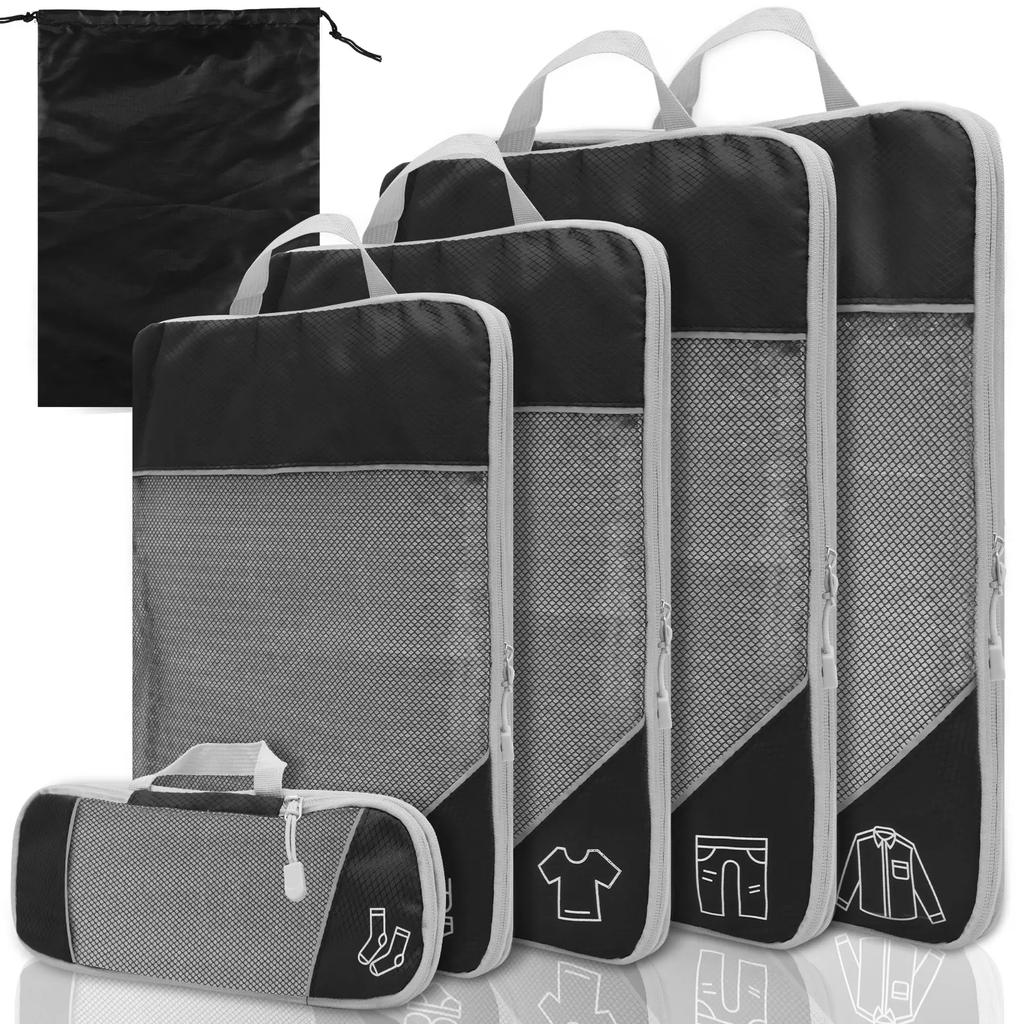 Juego de 6 Piezas Bolsa de Viaje Cubos de Empaque de Compresión Ligeros Duraderos con Bolsa de Almacenamiento Bolsas Organizadoras para Maleta de Equipaje de Nailon