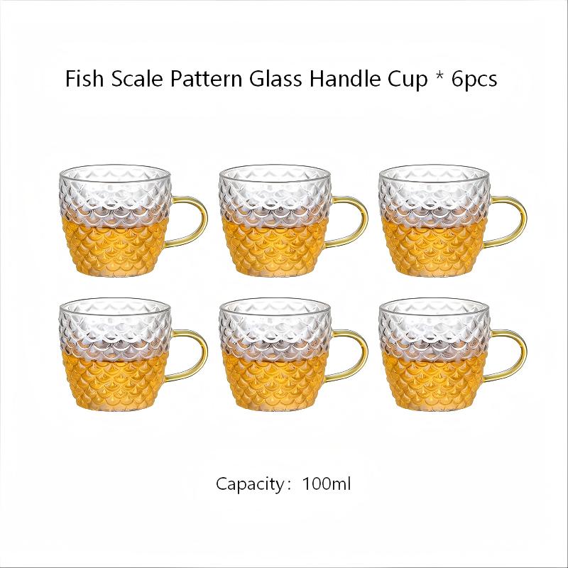 Hey LiLac 100ml Fish Scale Pattern Lead-free Borosilicate Heat-Resistant Glass Handle Cup