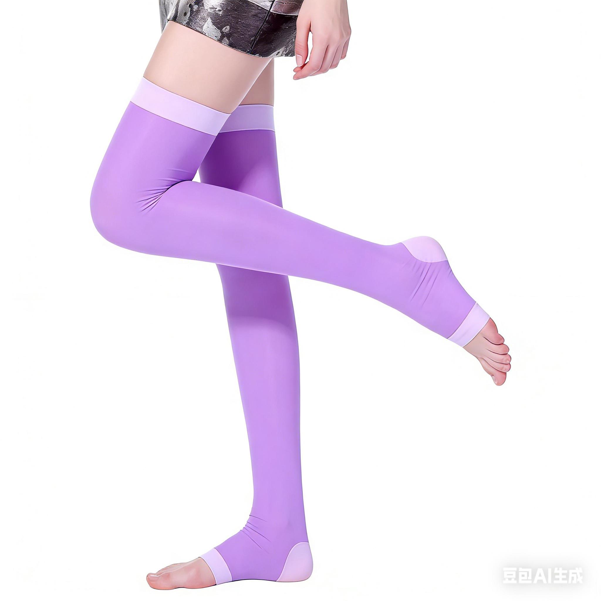 1Pair Open Toe Pedi Socks Women Compression Thigh High Stockings for Slimming Purple-1Pair