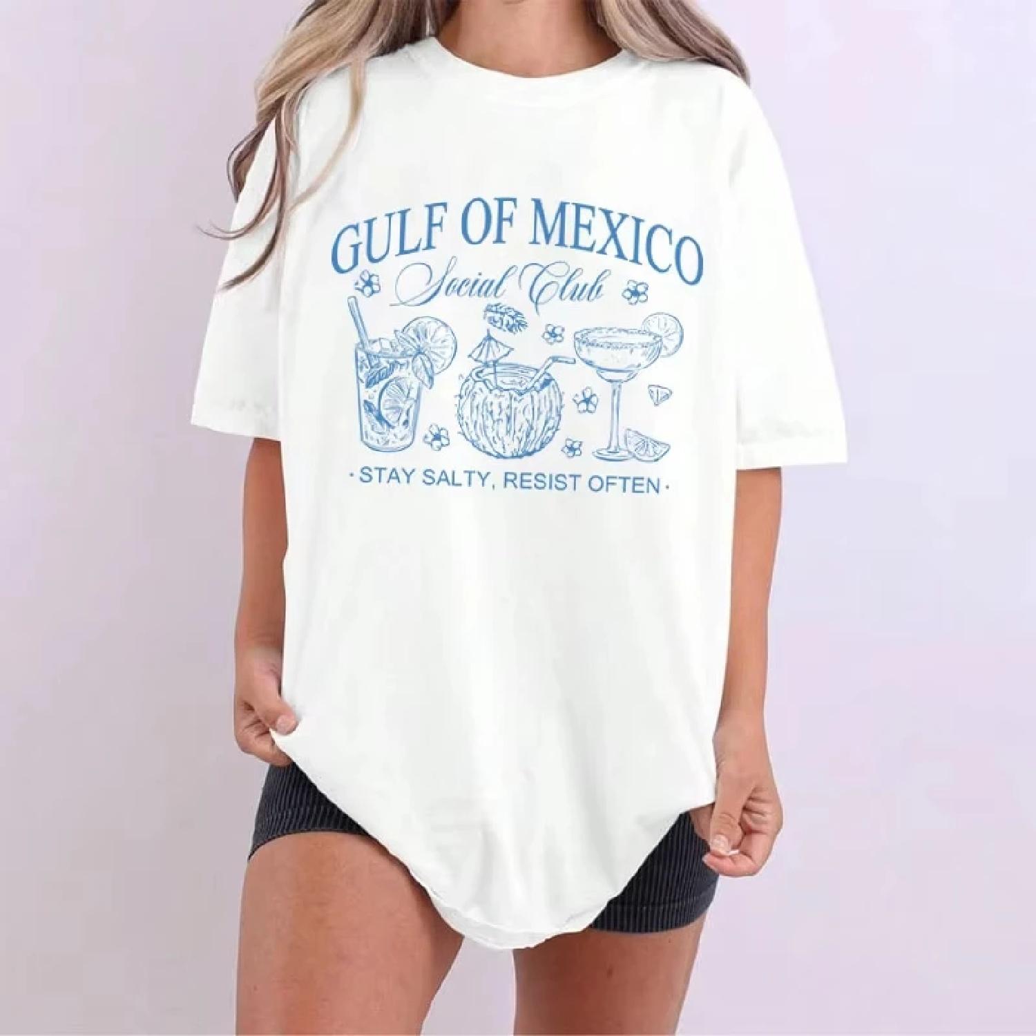 

Women Tshirt Gulf of Mexico Social Club Graphic Tops Trendy Democrat Tshirts Retro Funny Cotton T-Shirts Liberal Top XXXXXL