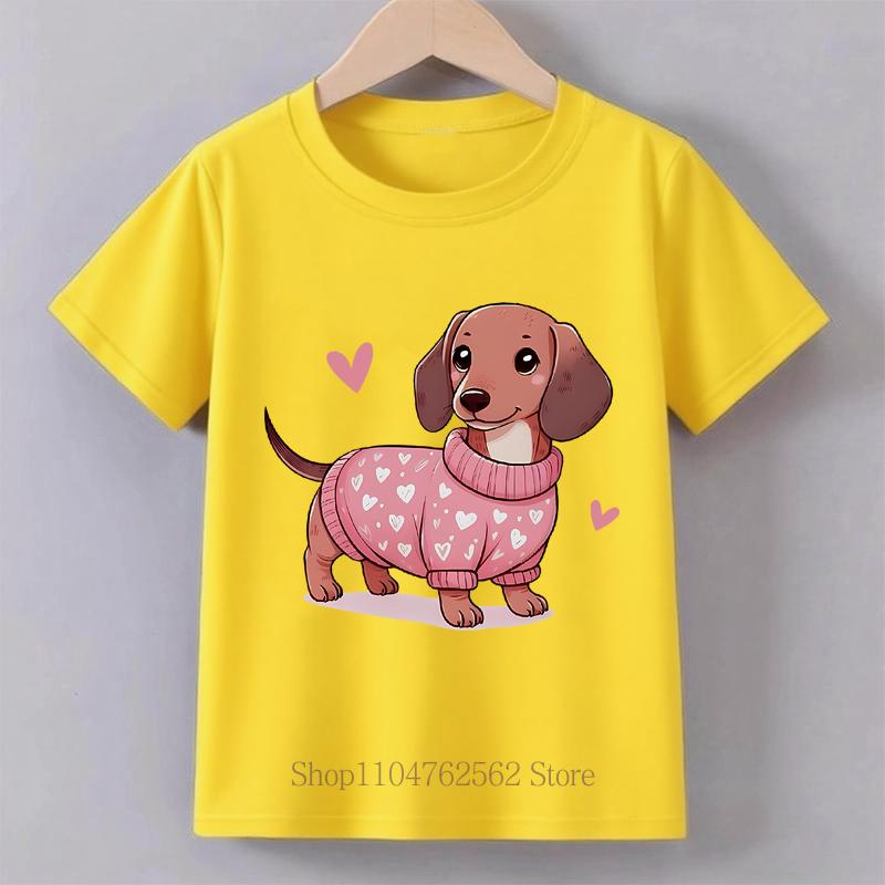 Love Sweater Dog Graphic Print Children Tshirts Summer Boys Girls Casual Fashion Tops Kids Colorful ONeck Short Sleeve Tshirt