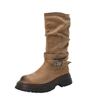 Thick-soled British Style Thick Heel Round Head Belt Buckle Maillard Martin Boots Women's Autumn and Winter Thin and Heightened Short Boots