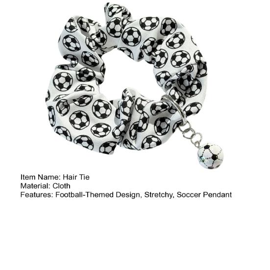 Women Hair Tie High Elasticity Football-Themed Design Hair Rope with 3D Soccer Pendant Ponytail Bun Sports Accessories