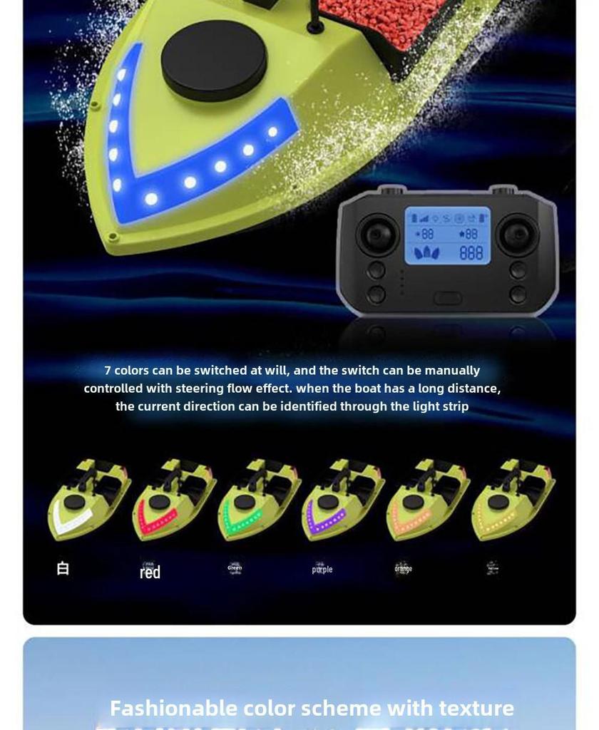 Fishing Boat GPS with Auto Return, 500m Remote Control, Bait Delivery, and Triple Storage Compartments