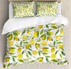 Lemon Duvet Cover Set King/Queen Size,Exotic Tropical Fruit and Leaf,Decorative 3 Piece Bedding Set with 2 Pillow Shams,yellow