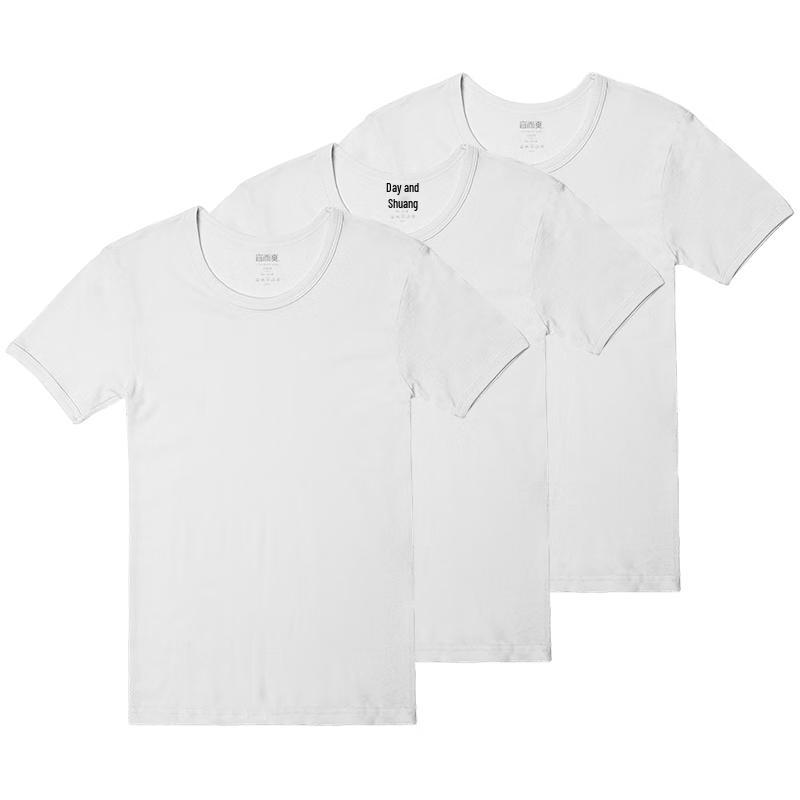 Yiershuang Men's 100% Cotton Ribbed Crewneck Undershirts 3-Pack