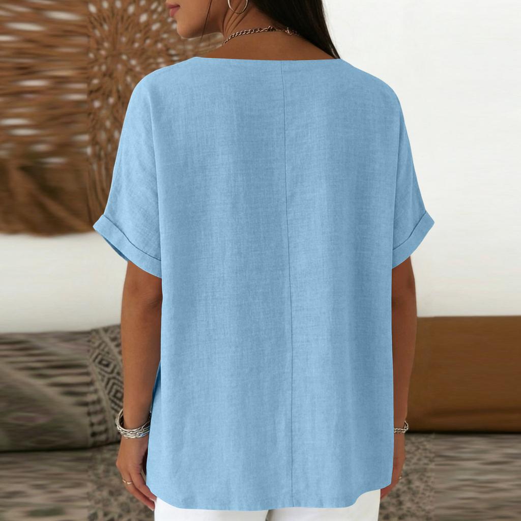 Ladies' Fashionable Casual Lace Collar Short Sleeved Top