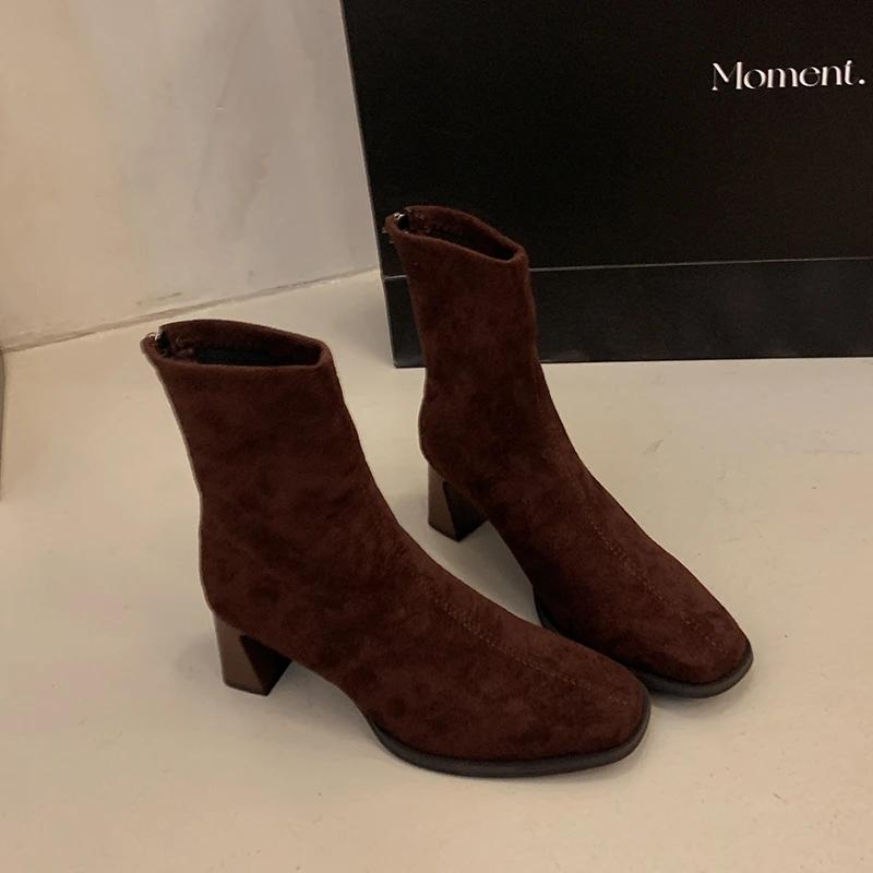 Fashion Autumn Winter Fashion Thick Heel Women Ankle Boots Fashion Back Zipper Shoes Vintage Modern Short Booties