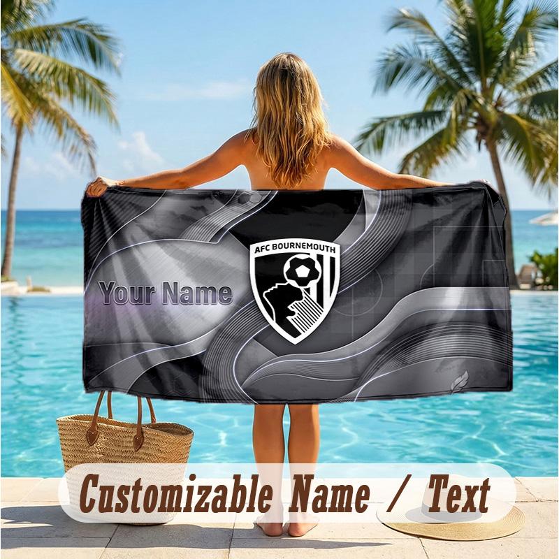 Custom Text Beach Towel, Soft Absorbent Swimming Multi-use TowelBournemouth Football