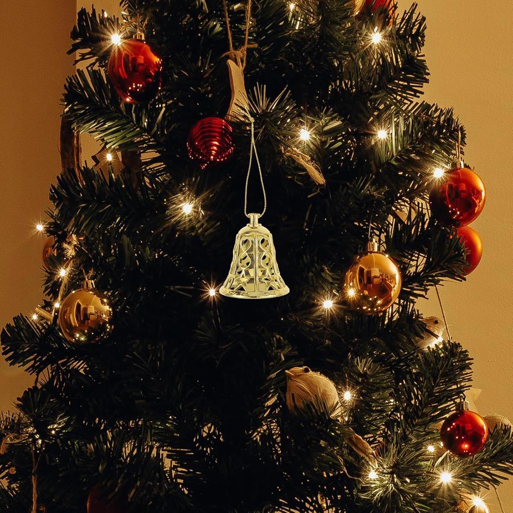 12pcs Christmas Tree Bell Ornaments Festive Hanging Decorations for Winter Theme Parties Safe Plastic Bells for Home Decor Xmas Tree Pendants Holiday