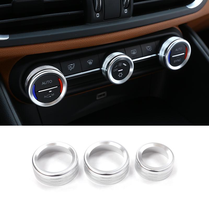 

For Alfa Romeo Stelvio Giulia 2017-2020 Aluminum Alloy Car Air Conditioning Knob Cover Control Switch Decoration Ring Accessory срібний